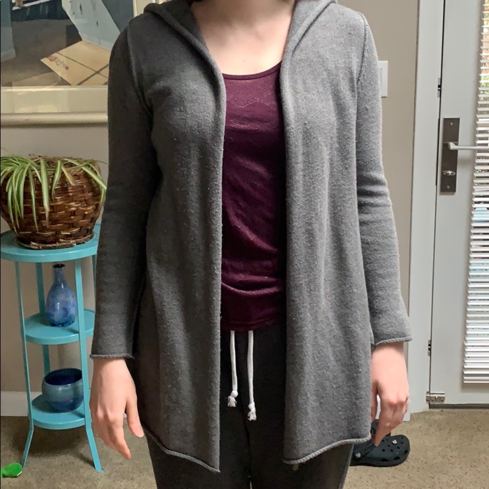 Open-Front Hooded Caslon Cardigan in Heather Gray
